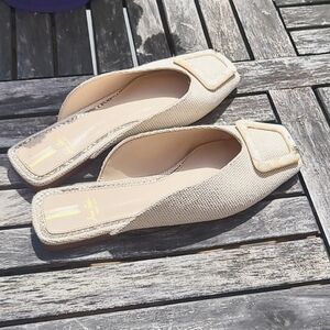 Sam Edelman "Lavina" Natural Canvas Square Toe and Buckle Mule Slide